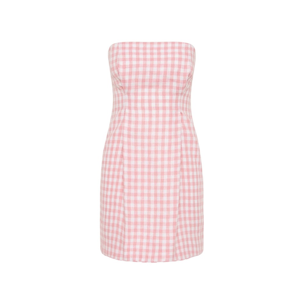 Posse Rosalie Strapless Mini Dress Pink Gingham Linen Blend NWT $319 M